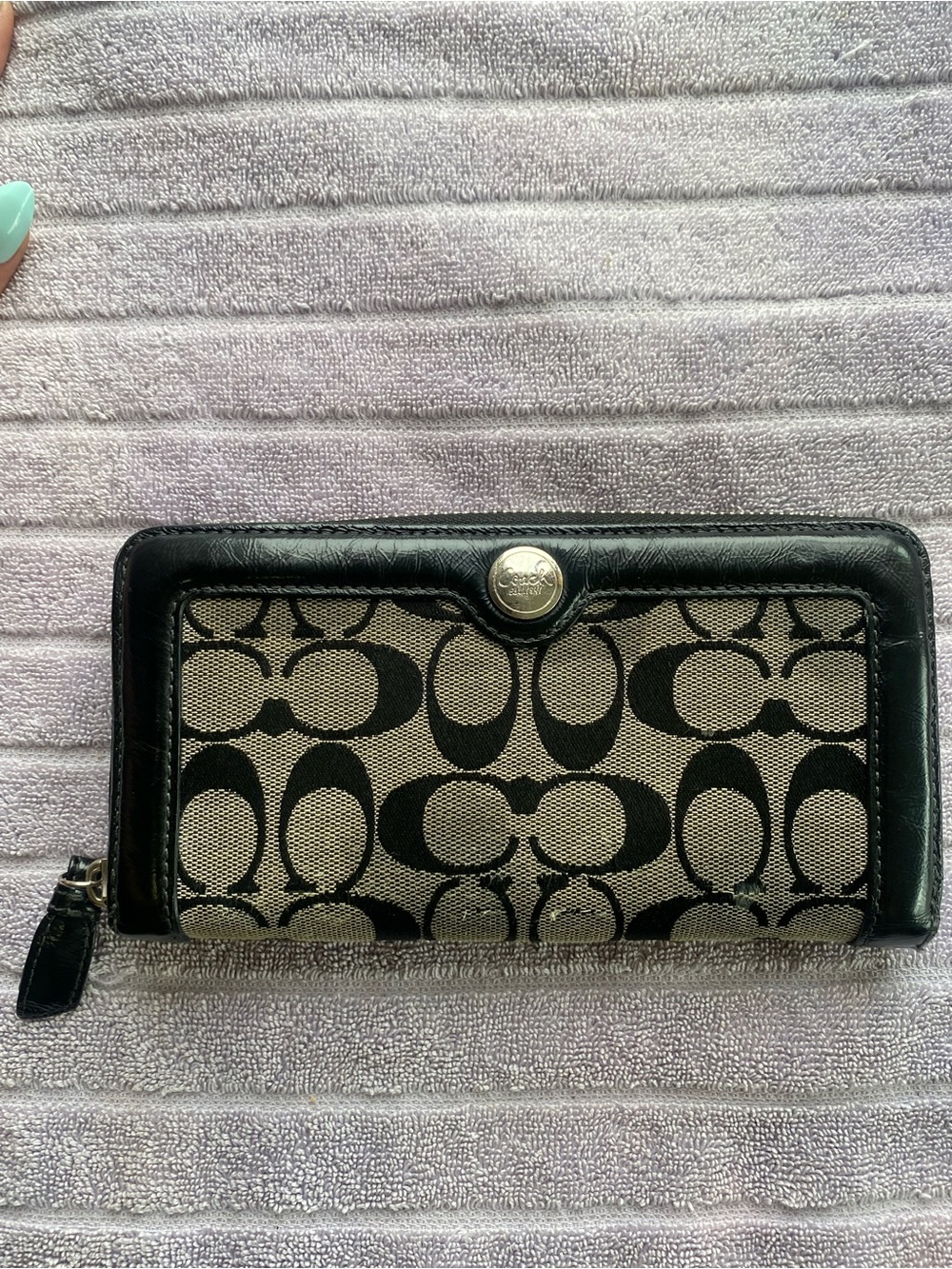 Vintage Coach Signature Canvas Continental Wallet Black/Grey Y2K
